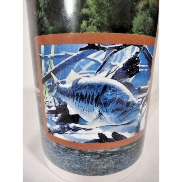 Largemouth Bass Fish Coffee Mug Cup River Scene Green on River Ceramic 4-inch - Picture 2 of 4